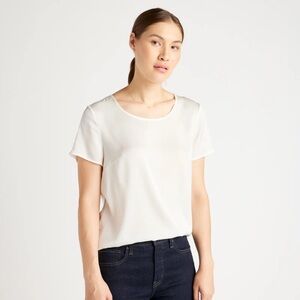 Quince NWT L Washable Stretch Silk Tee Ivory